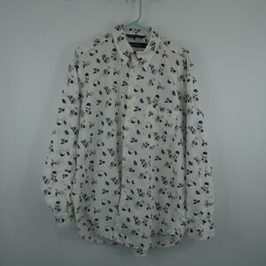 Nautica Button Down Shirt Mens Large White Captain Nautical Boat Print